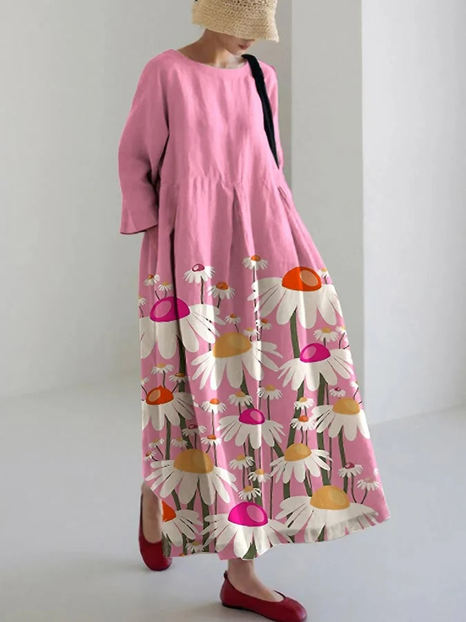 Elegante casual jurk met madeliefjesmotief