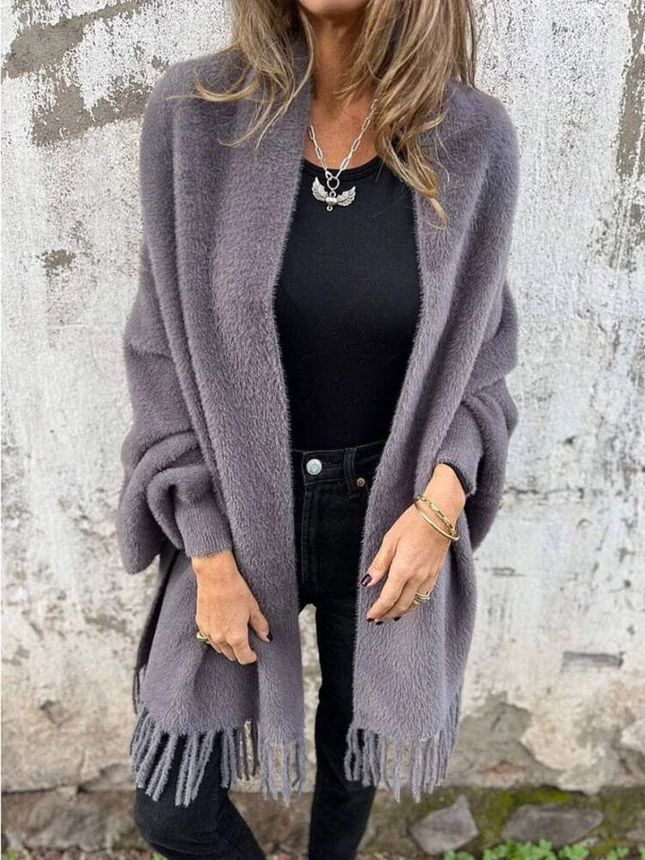 Casual Gebreide Fleece Cape met Franje