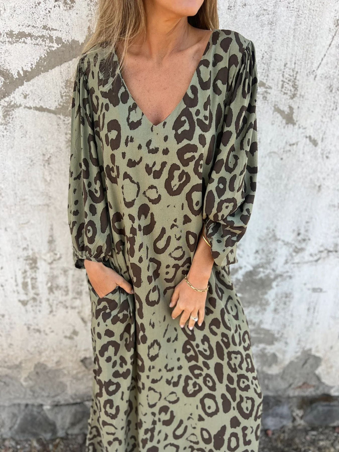 Zahra™ | Boho Leopard Maxijurk met Zakken