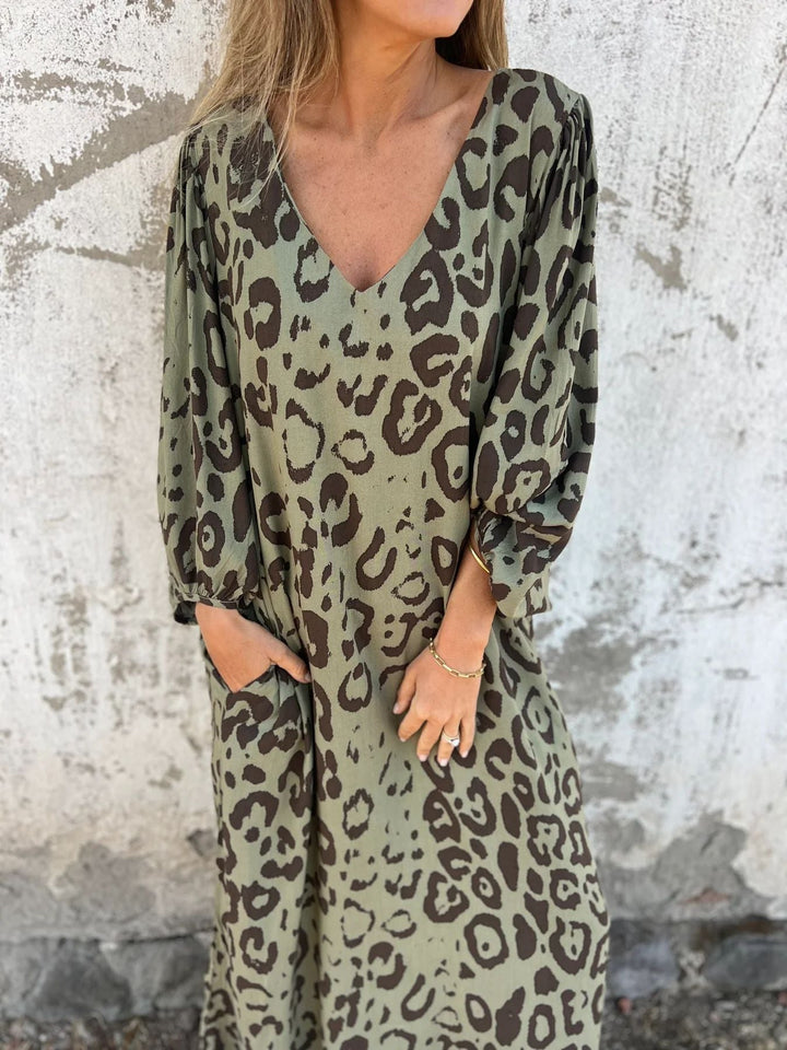 Zahra™ | Boho Leopard Maxijurk met Zakken