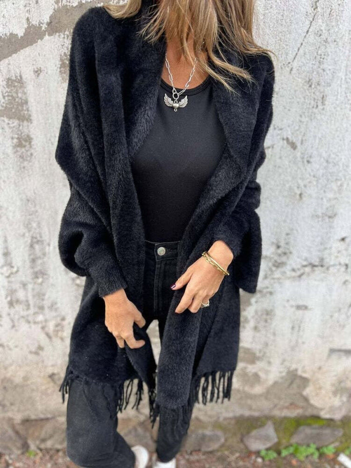 Casual Gebreide Fleece Cape met Franje