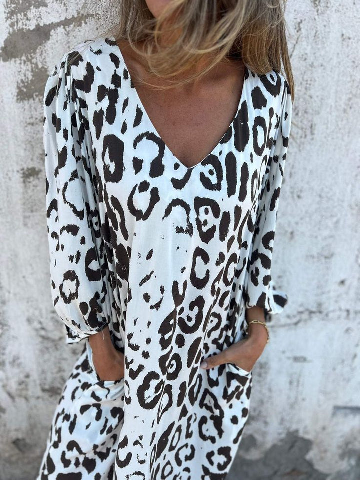 Zahra™ | Boho Leopard Maxijurk met Zakken