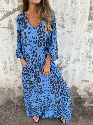Zahra™ | Boho Leopard Maxijurk met Zakken