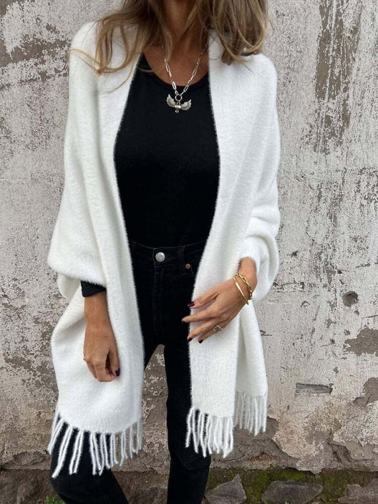 Casual Gebreide Fleece Cape met Franje