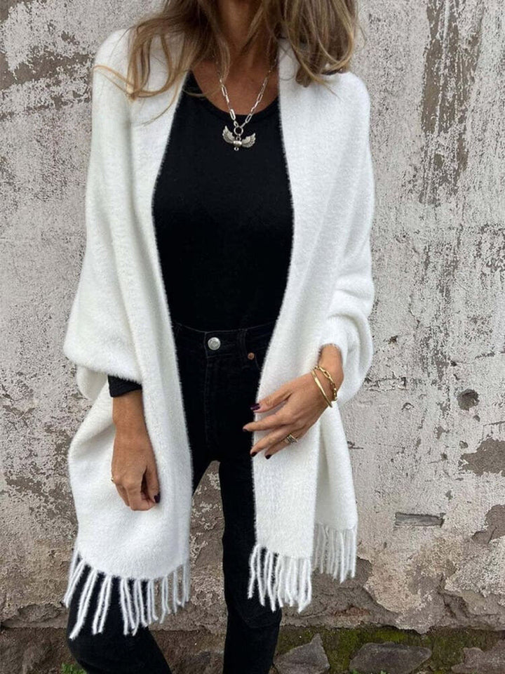 Casual Gebreide Fleece Cape met Franje