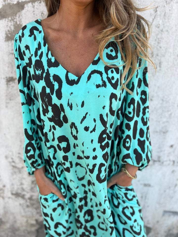 Zahra™ | Boho Leopard Maxijurk met Zakken