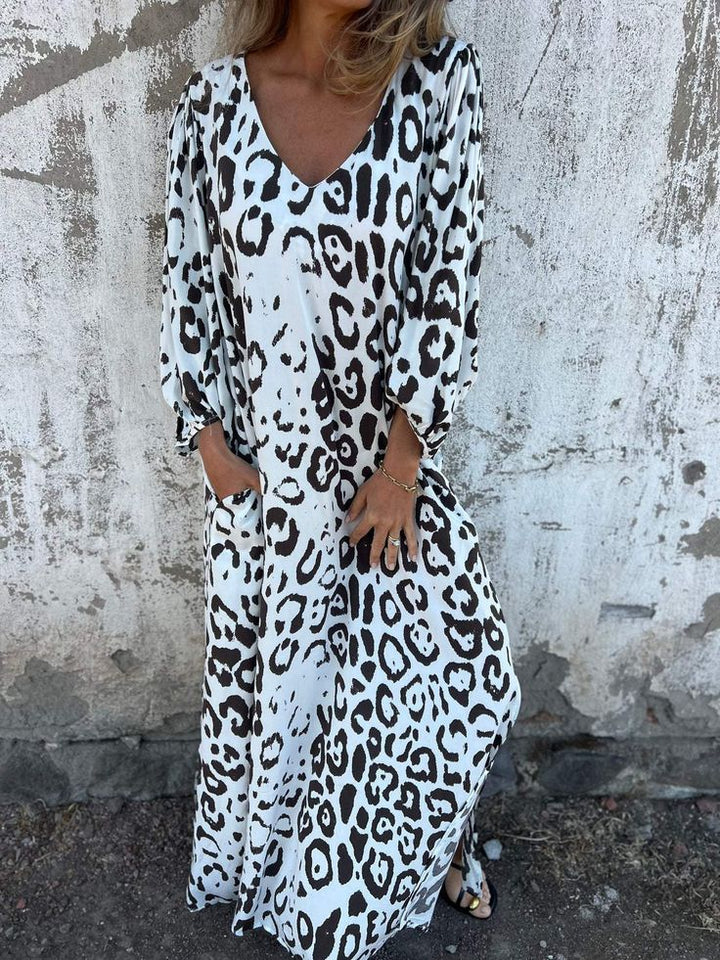 Zahra™ | Boho Leopard Maxijurk met Zakken