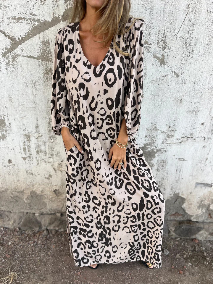 Zahra™ | Boho Leopard Maxijurk met Zakken