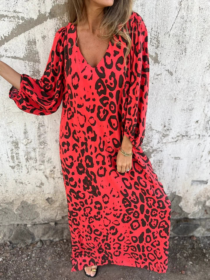 Zahra™ | Boho Leopard Maxijurk met Zakken