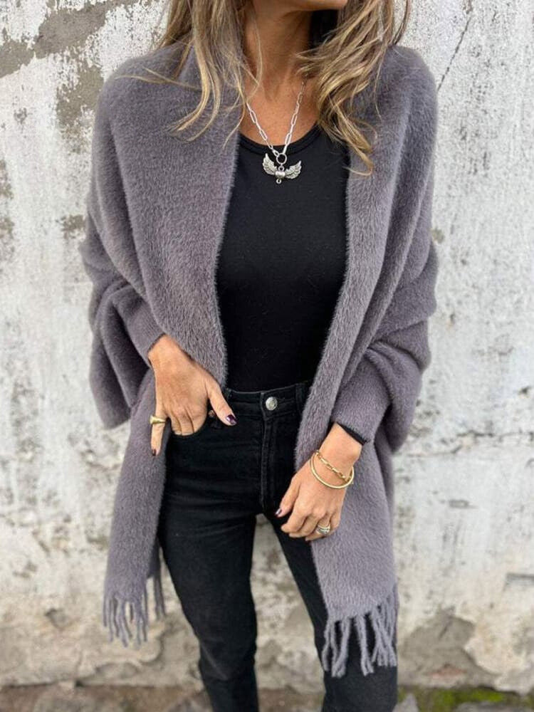 Casual Gebreide Fleece Cape met Franje