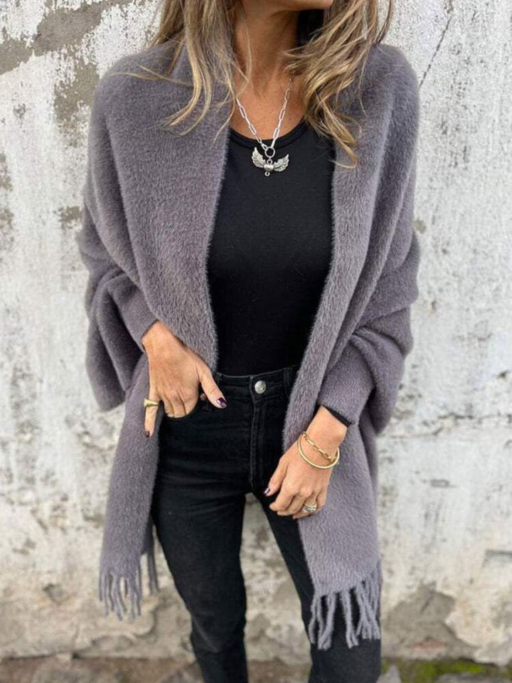 Casual Gebreide Fleece Cape met Franje