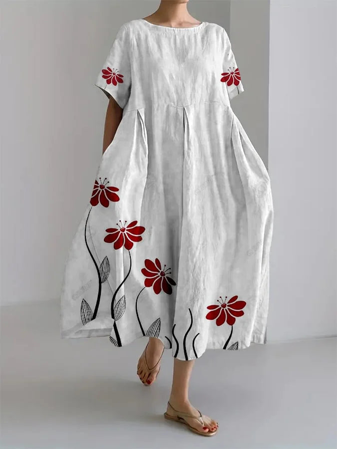Retro bloemenjurk met zakken – losse en comfortabele pasvorm