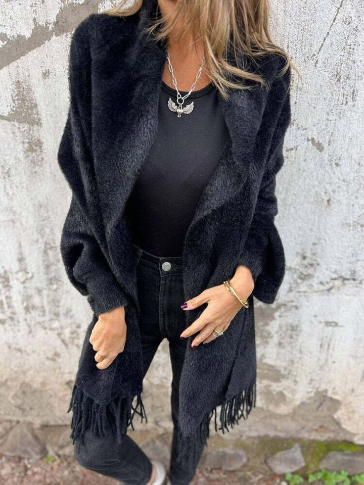 Casual Gebreide Fleece Cape met Franje
