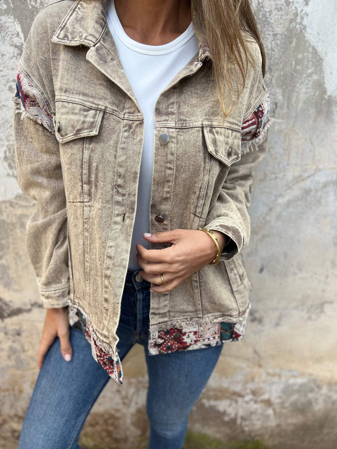Denim Patchwork Casual Jas