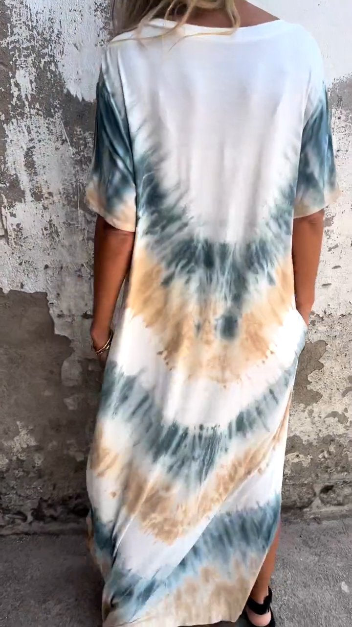 Tie-Dye V-Hals Lange Comfortabele Jurk