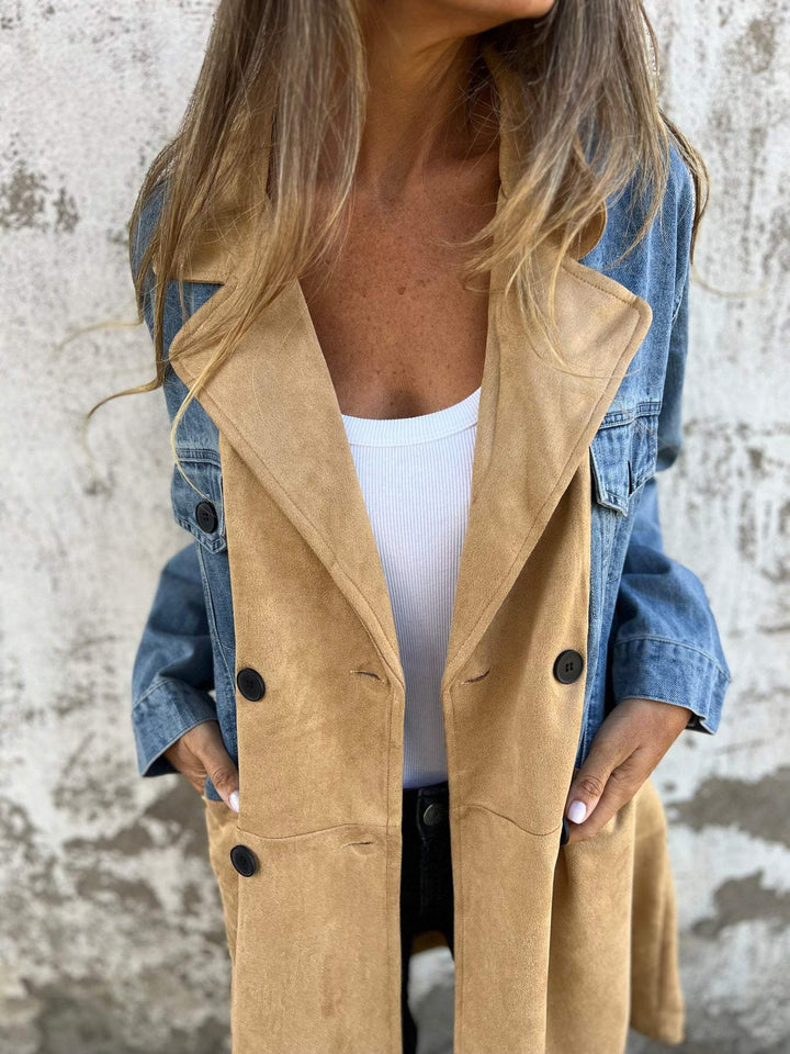 Lapel Denim Patchwork Design Jas