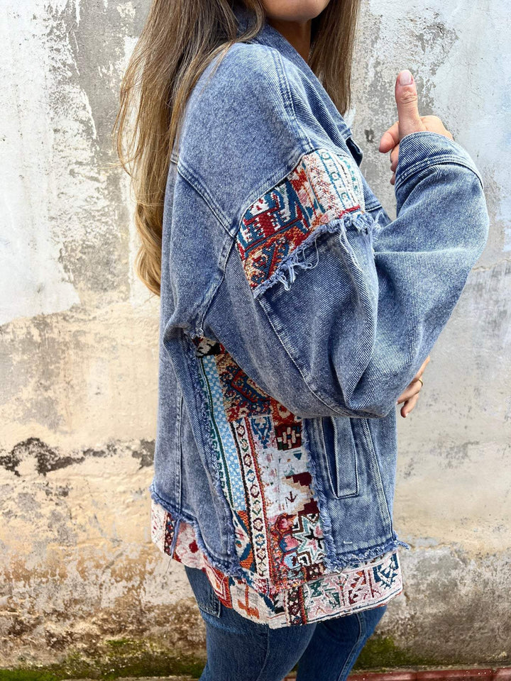 Denim Patchwork Casual Jas