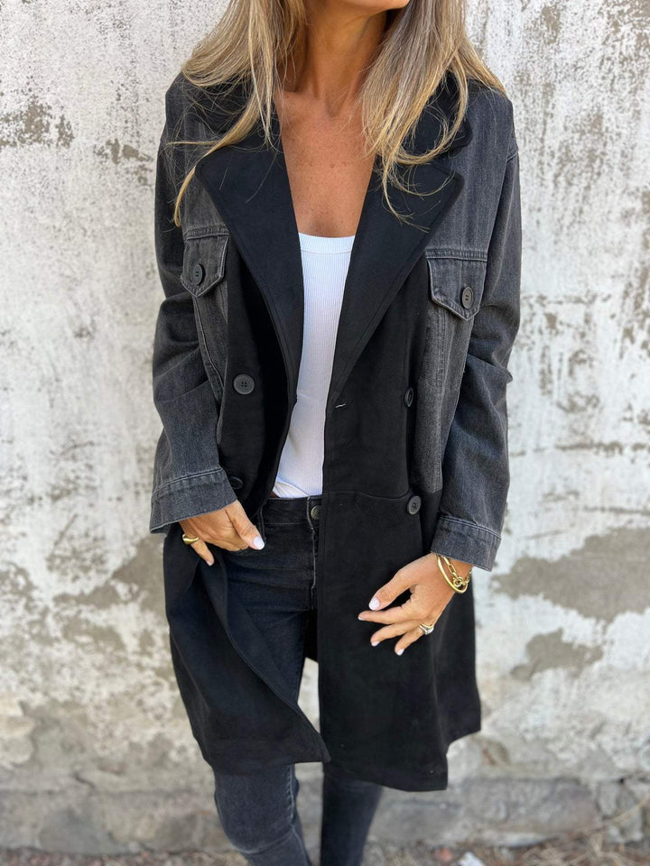 Lapel Denim Patchwork Design Jas