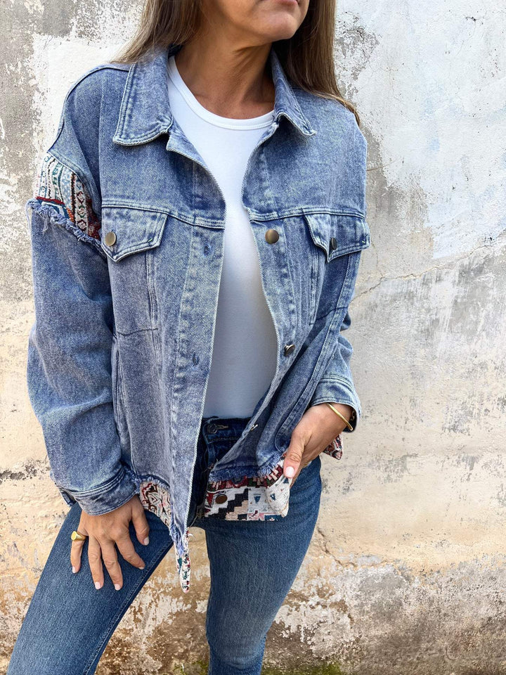 Denim Patchwork Casual Jas